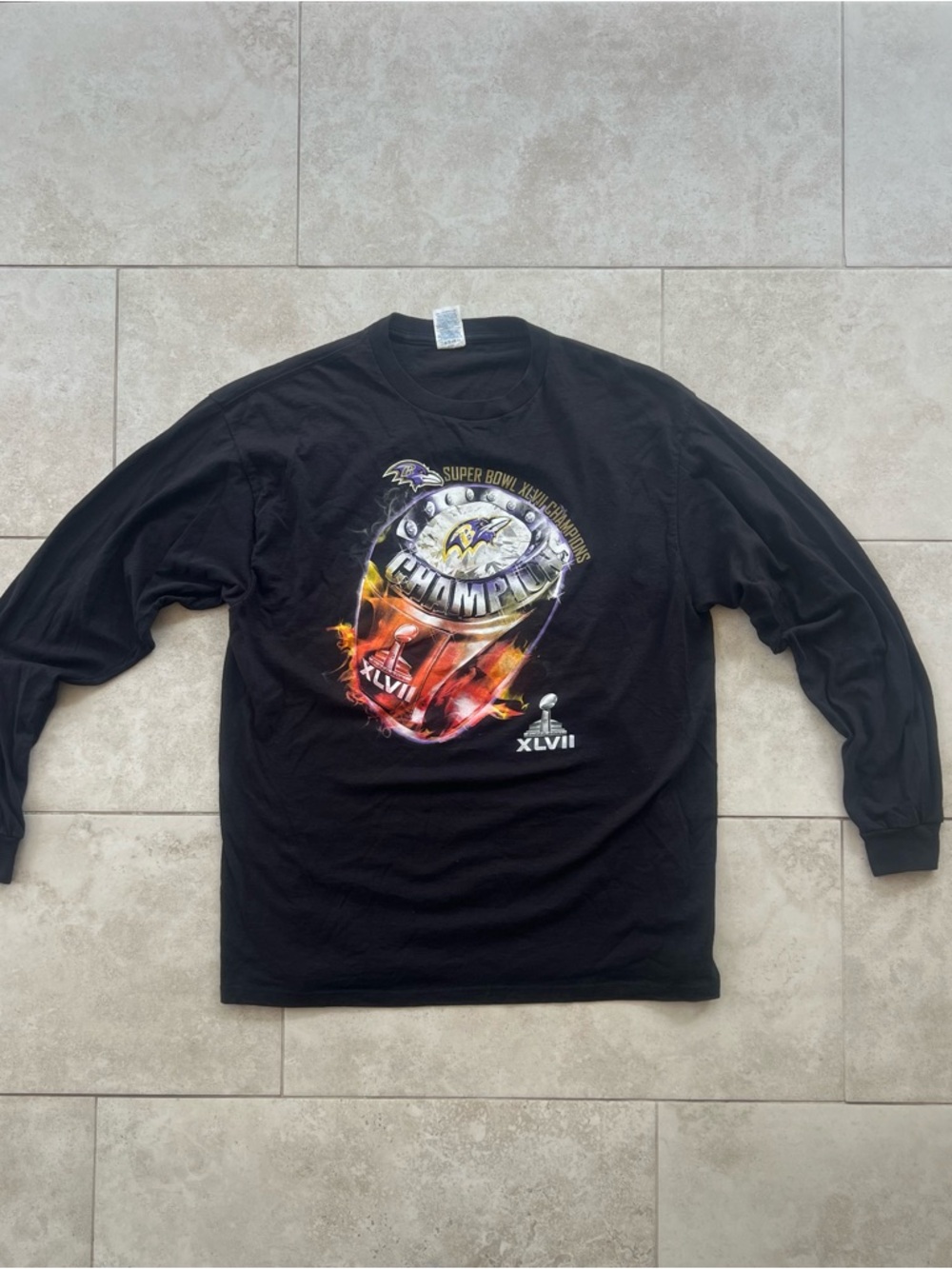 NFL Baltimore Ravens Super Bowl XLVII Champions Ring Long Sleeve Shirt Size XL